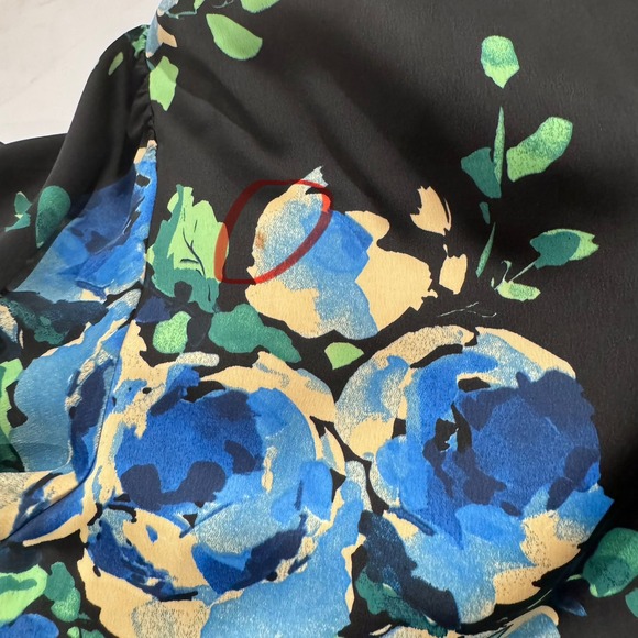 Zara Black and Blue Floral Print V Neck Short Sleeve Midi Dress - Picture 9 of 9